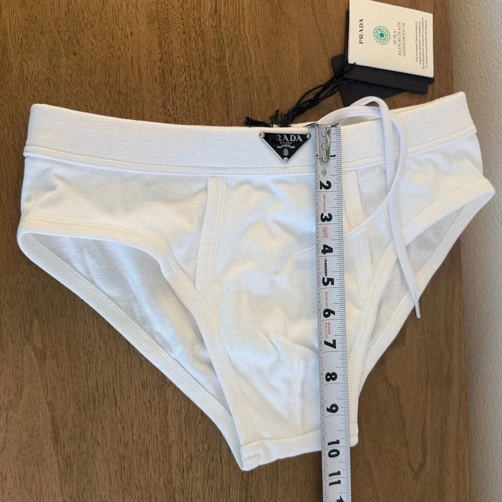 Prada Triangle white cotton drawstring briefs, SIZE 3 (Small)